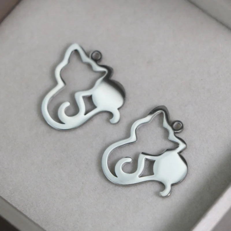 4Pcs Stainless Steel Charms Hollow Cats Pendants for DIY Jewelry Making
