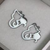 4Pcs Stainless Steel Charms Hollow Cats Pendants for DIY Jewelry Making