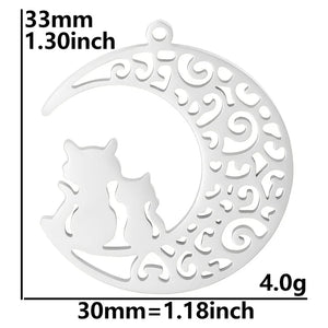 5Pcs Moon Cat Charms Pendant Stainless Steel DIY Jewelry Making