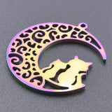 5Pcs Moon Cat Charms Pendant Stainless Steel DIY Jewelry Making