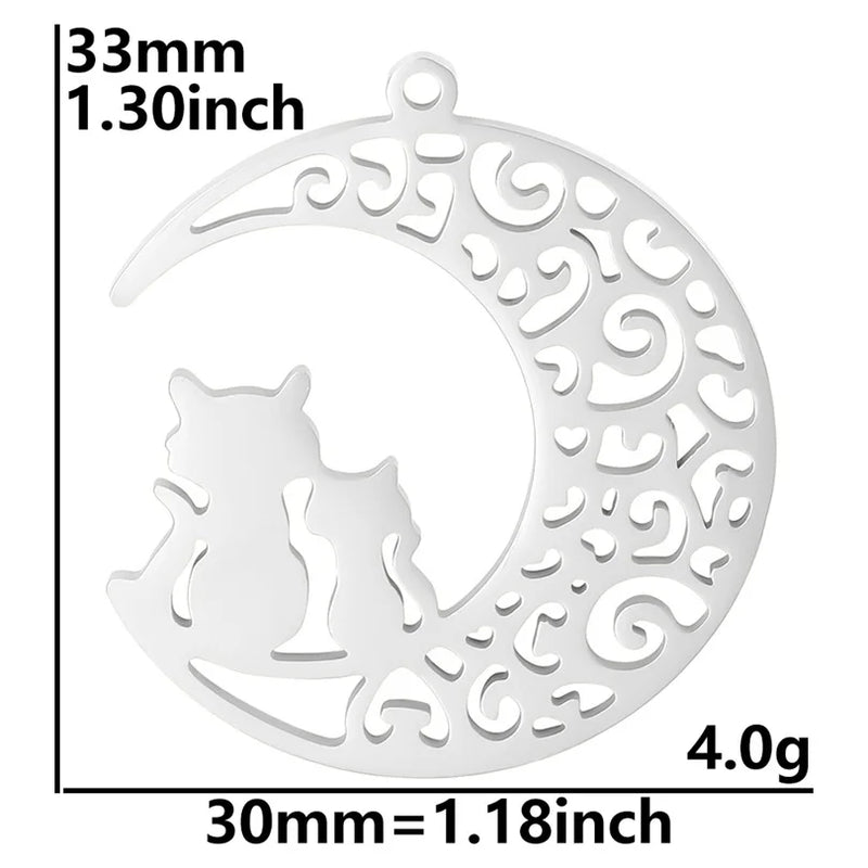 5Pcs Moon Cat Charms Pendant Stainless Steel DIY Jewelry Making