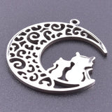 5Pcs Moon Cat Charms Pendant Stainless Steel DIY Jewelry Making