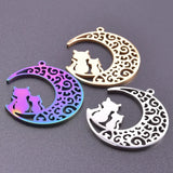 5Pcs Moon Cat Charms Pendant Stainless Steel DIY Jewelry Making