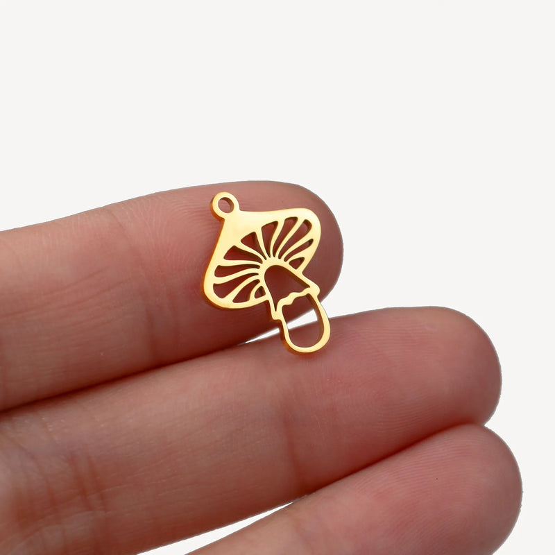 5Pcs Stainless Steel Mushroom Charms for Jewelry Making
