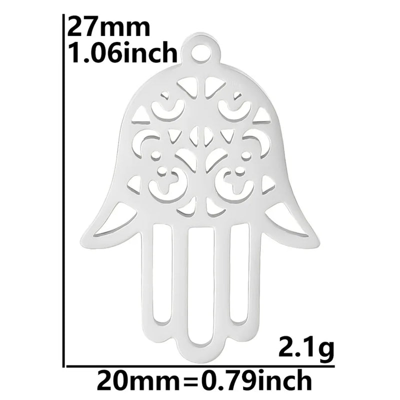 5Pcs Stainless Steel Fatima Hand Charms for Jewelry Making DIY Bracelet Necklace