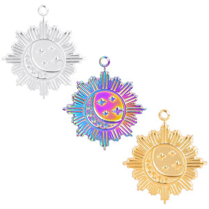5Pcs Stainless Steel Charms Moon Stars Sun Pendant DIY Jewelry Making