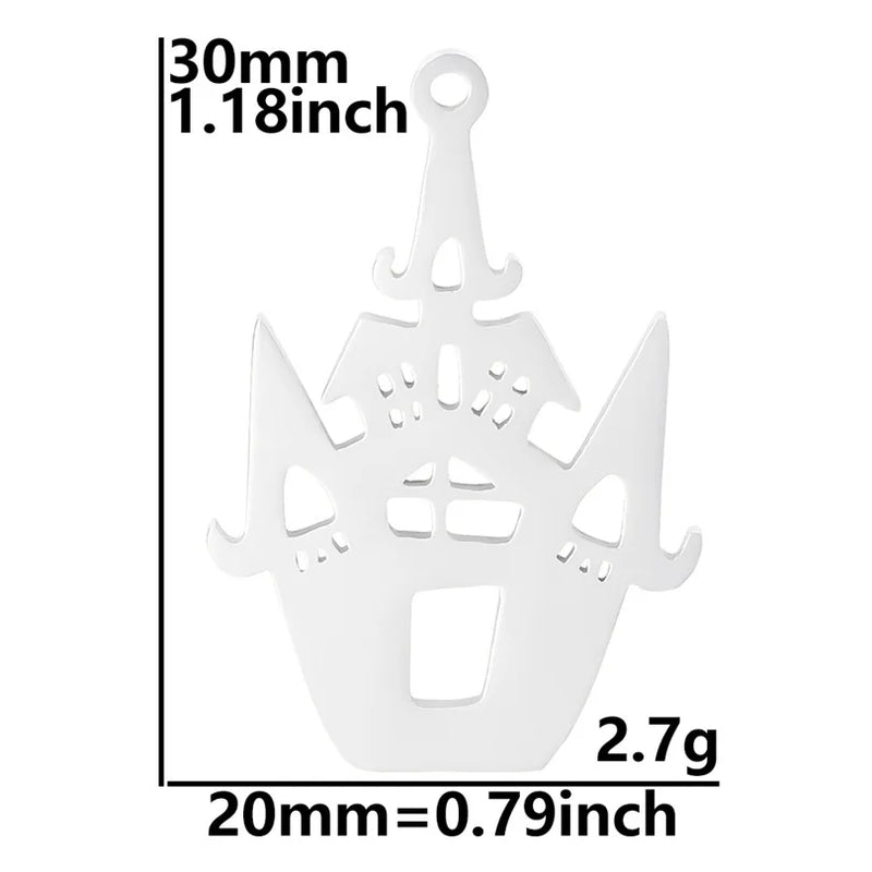5Pcs Stainless Steel Castle Charms Pendant For DIY Jewelry Making