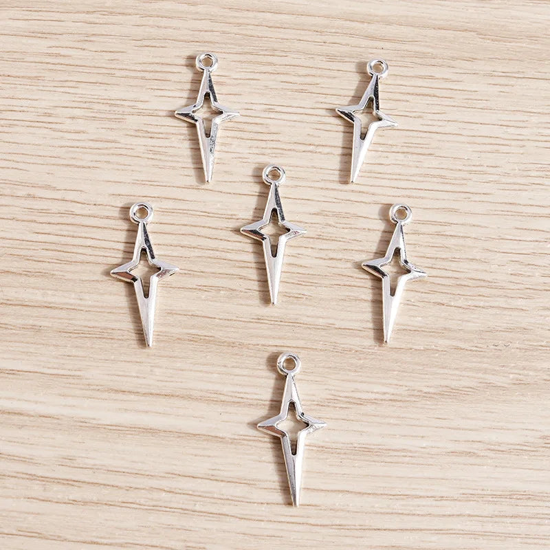 80pcs Antique Silver Star Charms for Jewelry Making DIY