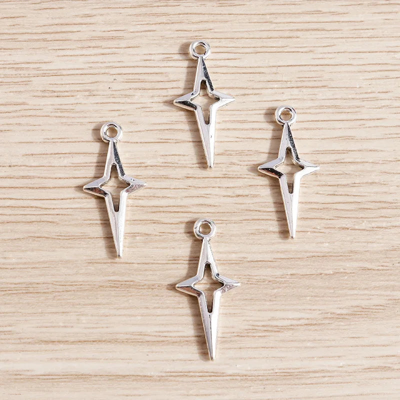 80pcs Antique Silver Star Charms for Jewelry Making DIY