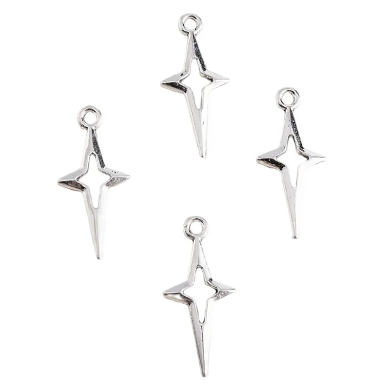 80pcs Antique Silver Star Charms for Jewelry Making DIY