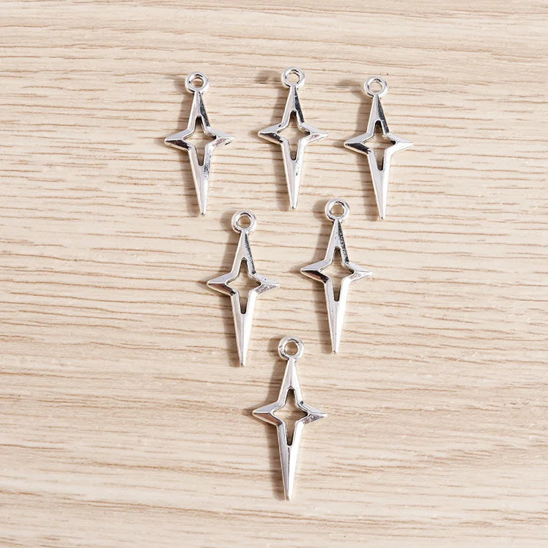 80pcs Antique Silver Star Charms for Jewelry Making DIY