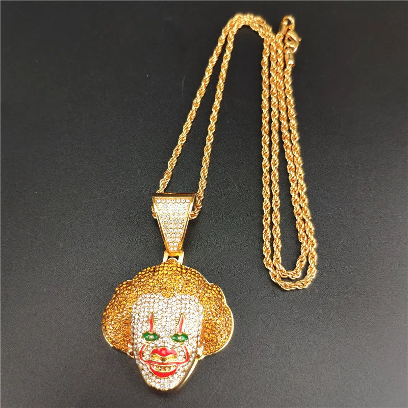 Classic Clown Pendant Necklace CZ Hip Hop Christmas Gift
