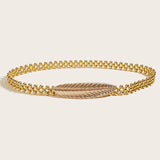 Silver Leaf Waist Chain Women Metallic Stretch Thin Elastic Belts