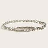 Silver Leaf Waist Chain Women Metallic Stretch Thin Elastic Belts