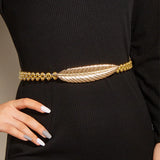 Silver Leaf Waist Chain Women Metallic Stretch Thin Elastic Belts