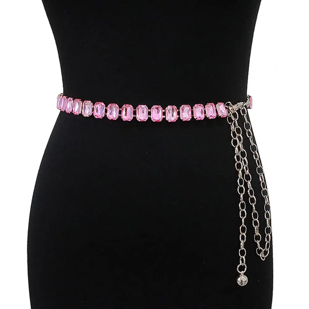Golden Plated Waist Chain Faux Crystal Women Body Chain Belt