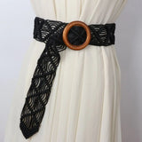 Hand-woven Ethnic Style Braided Belt Wooden Button Women Waist Chain
