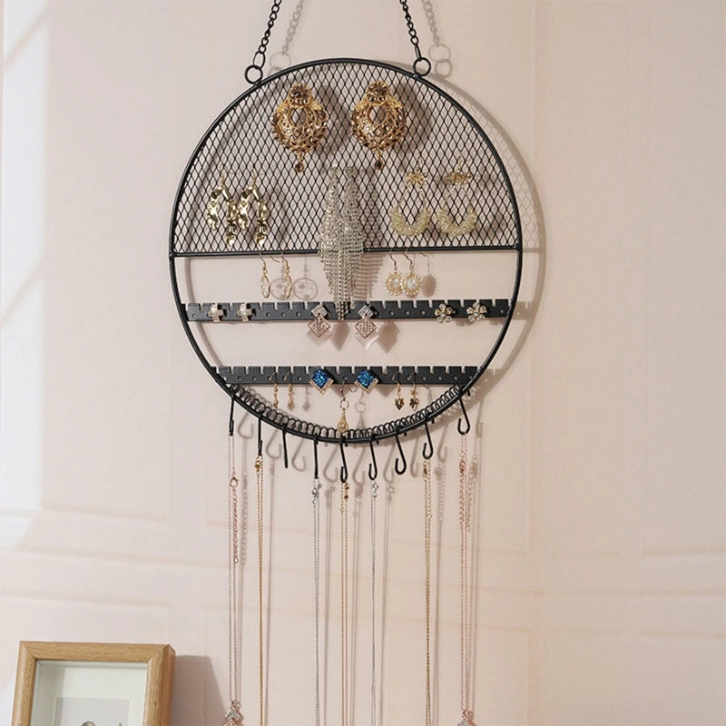 Round Earring Storage Box with Hanging Hooks