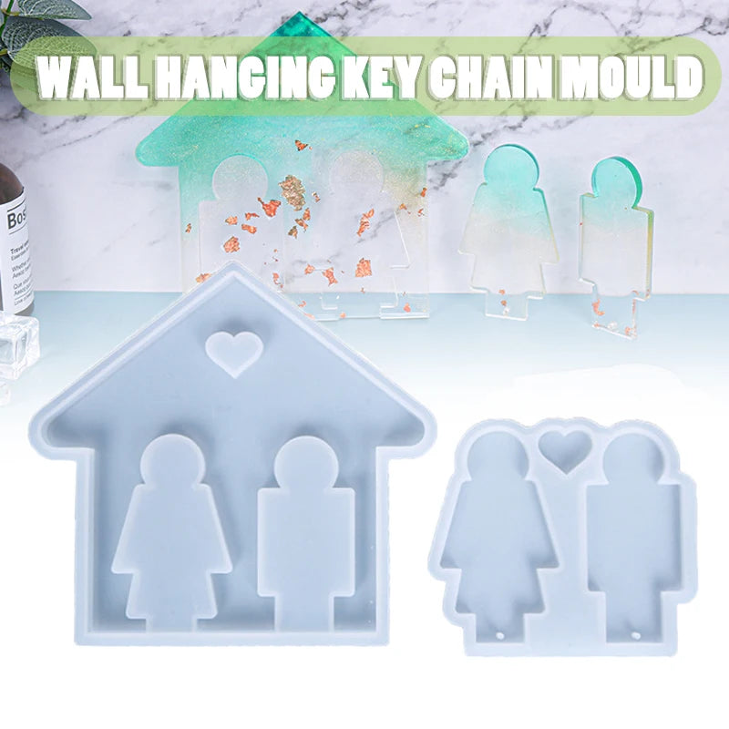 Couple Shape Key Chain Mold Silicone Epoxy Resin Casting Pendant Jewelry DIY