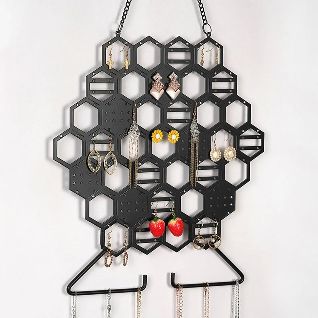Honeycomb Wall Mount Jewelry Holder Metal Organizer for Necklaces Earrings
