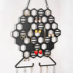 Honeycomb Wall Mount Jewelry Holder Metal Organizer for Necklaces Earrings