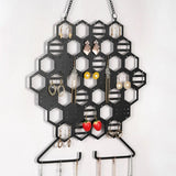 Honeycomb Wall Mount Jewelry Holder Metal Organizer for Necklaces Earrings