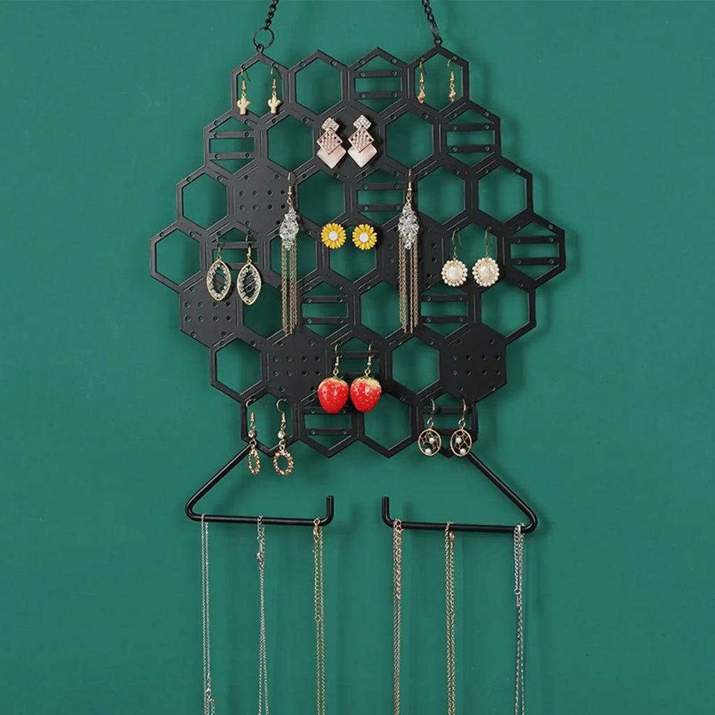 Honeycomb Wall Mount Jewelry Holder Metal Organizer for Necklaces Earrings