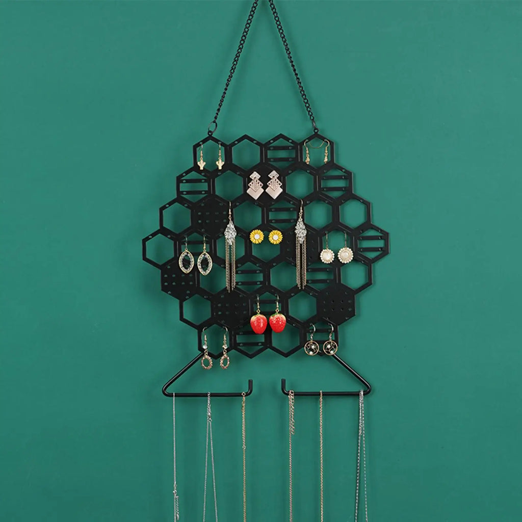 Honeycomb Wall Mount Jewelry Holder Metal Organizer for Necklaces Earrings