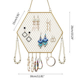 Hexagon Earring Organizer with Hanging Hooks Decorative Grid Shape