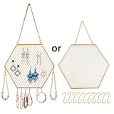 Hexagon Earring Organizer with Hanging Hooks Decorative Grid Shape