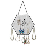 Hexagon Earring Organizer with Hanging Hooks Decorative Grid Shape