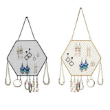 Hexagon Earring Organizer with Hanging Hooks Decorative Grid Shape