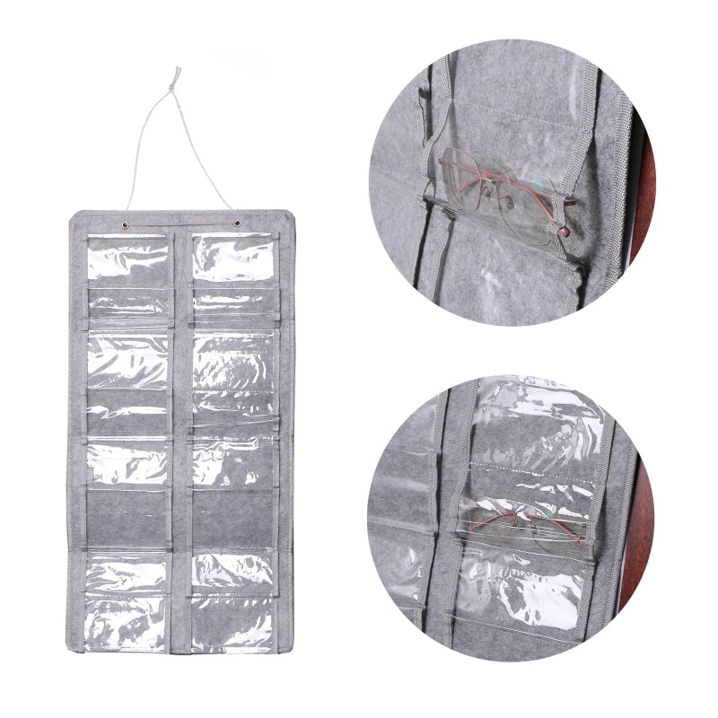 16-Pocket Sunglasses Storage Organizer Grey