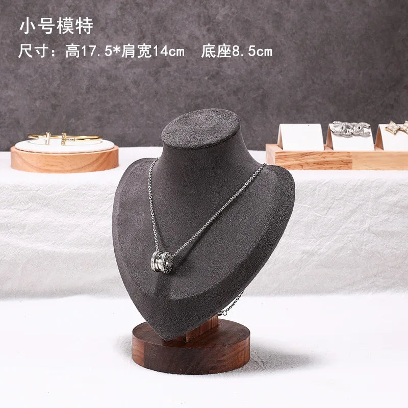 Walnut Portrait Neck Display Stand Necklace Model Storage Rack