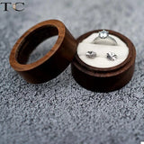 Walnut Round Earrings Pair Ring Jewelry Box