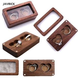 Walnut Wood Jewelry Box Engagement Wedding Ceremony Ring Storage Proposal