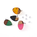 Walnut Wood Resin Stud Earrings Teardrop DIY Vintage Women Wooden Earrings