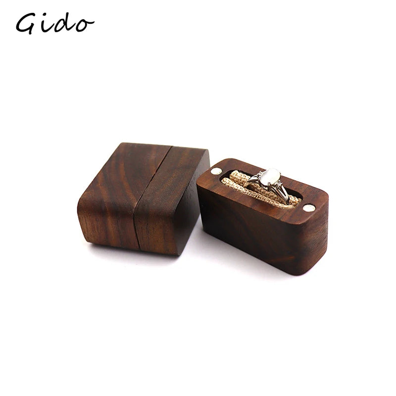 Walnut Wood Ring Box Engagement Wedding Ceremony Ring Storage