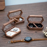 Walnut Wooden Couple Rings Box Jewelry Display Wedding Earring Ring Storage