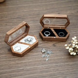 Walnut Wooden Couple Rings Box Jewelry Display Wedding Earring Ring Storage