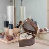 Walnut Wooden Ring Box & Velvet Bag Wedding Ceremony Proposal Engagement Display