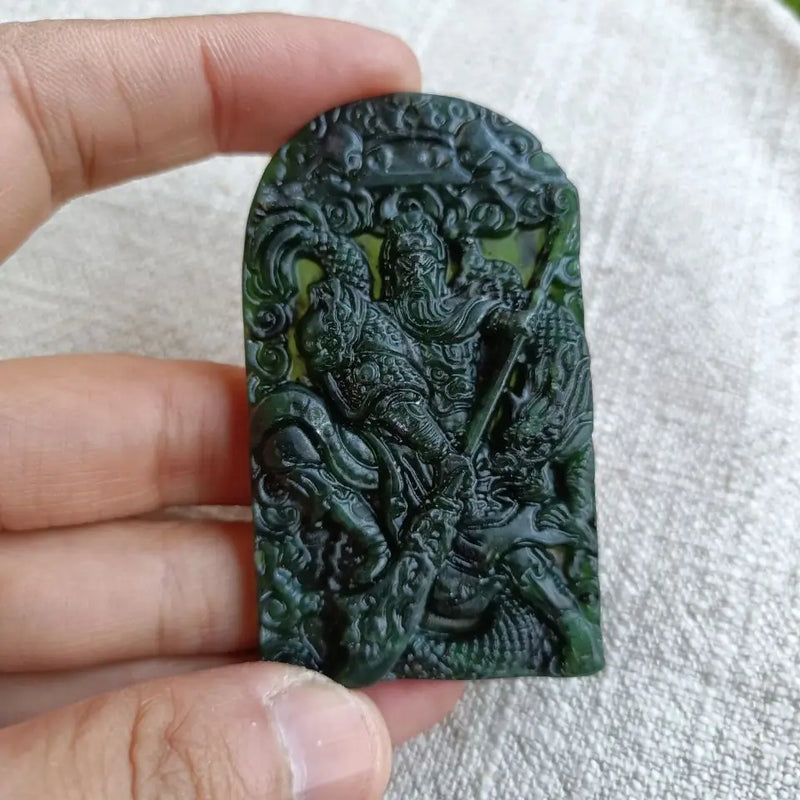 Guan Gong Hollow Pendant, Natural Jade, Men's Ethnic Style Necklace