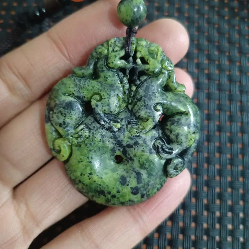 Natural Tibetan Jade Medicine Carved Lucky Charm Pendant