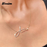 Crystal Name Letter Necklace Personalized Stainless Steel Diamond Nameplate