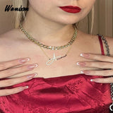 Crystal Name Letter Necklace Personalized Stainless Steel Diamond Nameplate