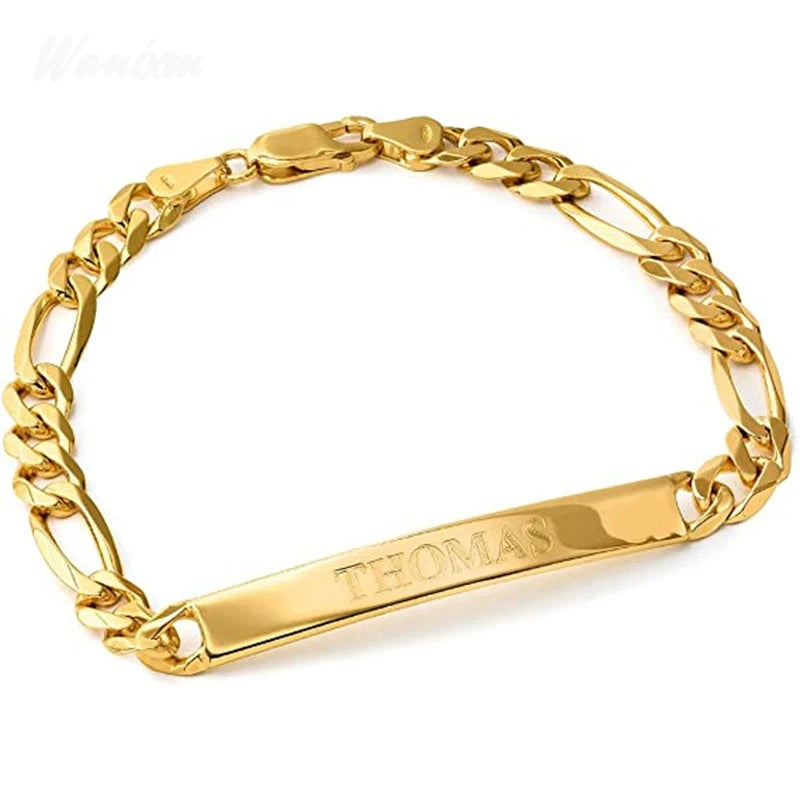 Engraved Name Bracelets Thick Cuban Chain Couple Bracelet