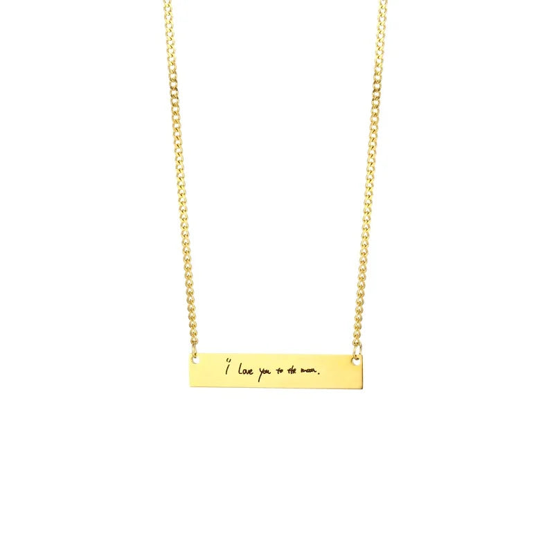 Engraved Bar Necklace Name Date Personalized Stainless Steel Women Pendant