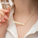 Engraved Bar Necklace Name Date Personalized Stainless Steel Women Pendant