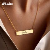 Engraved Bar Necklace Name Date Personalized Stainless Steel Women Pendant