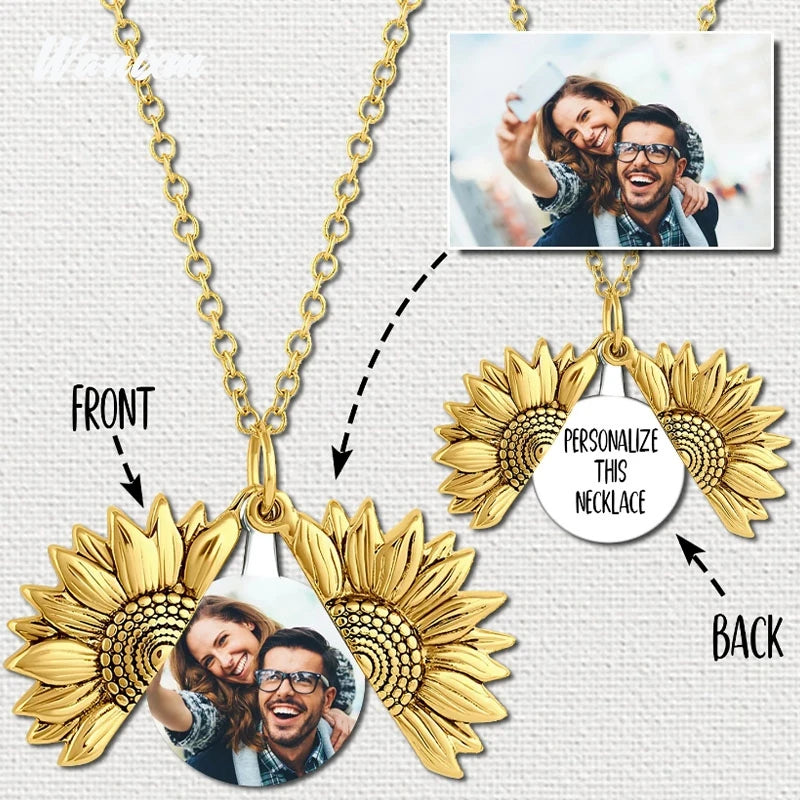 Personalized Sunflower Picture Open Locket Necklace Pendant
